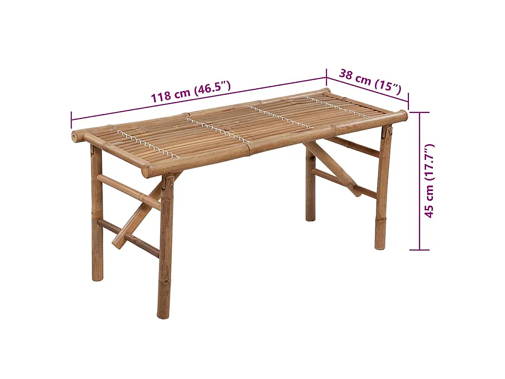 Panca da Giardino Pieghevole con Cuscino 118 cm in Bambù