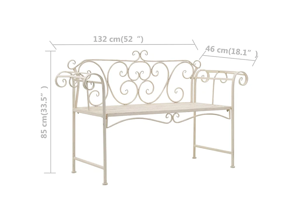 Banc de jardin 132 cm Métal Antique Blanc