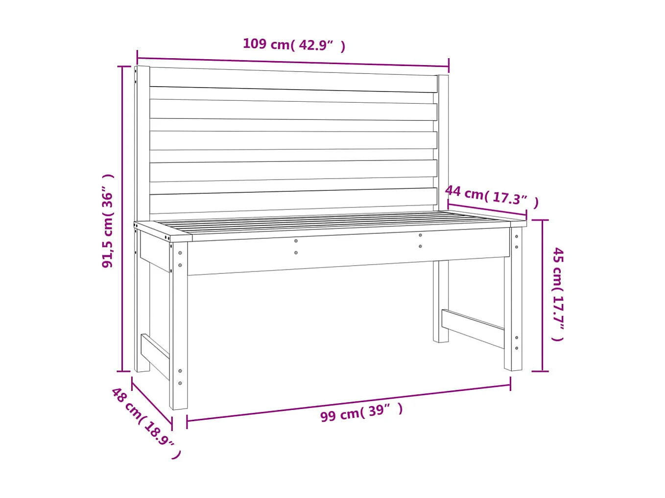 Banc de jardin noir 109 cm bois massif de pin