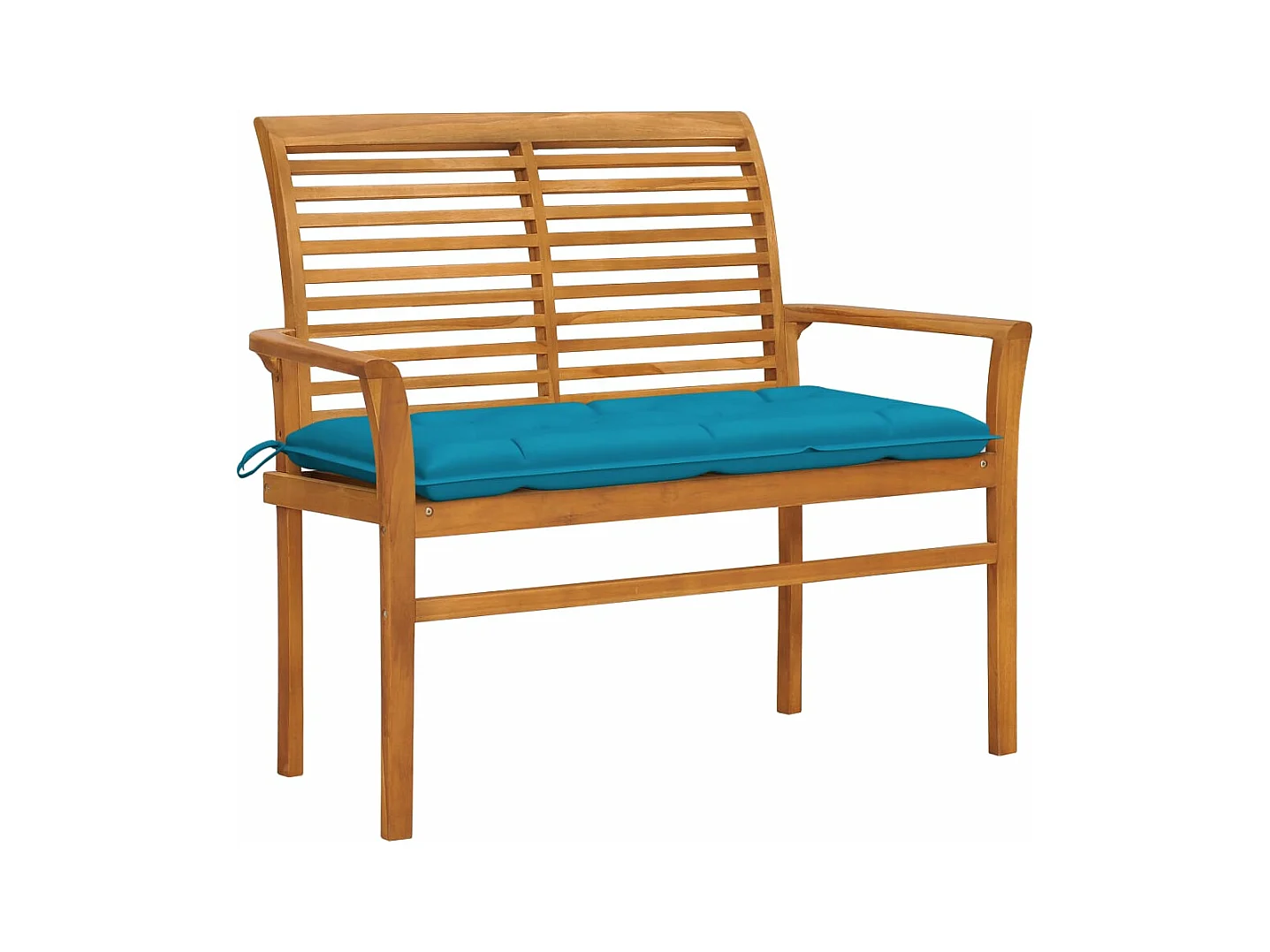 Gartenbank mit Hellblauer Auflage 112 cm Massivholz Teak