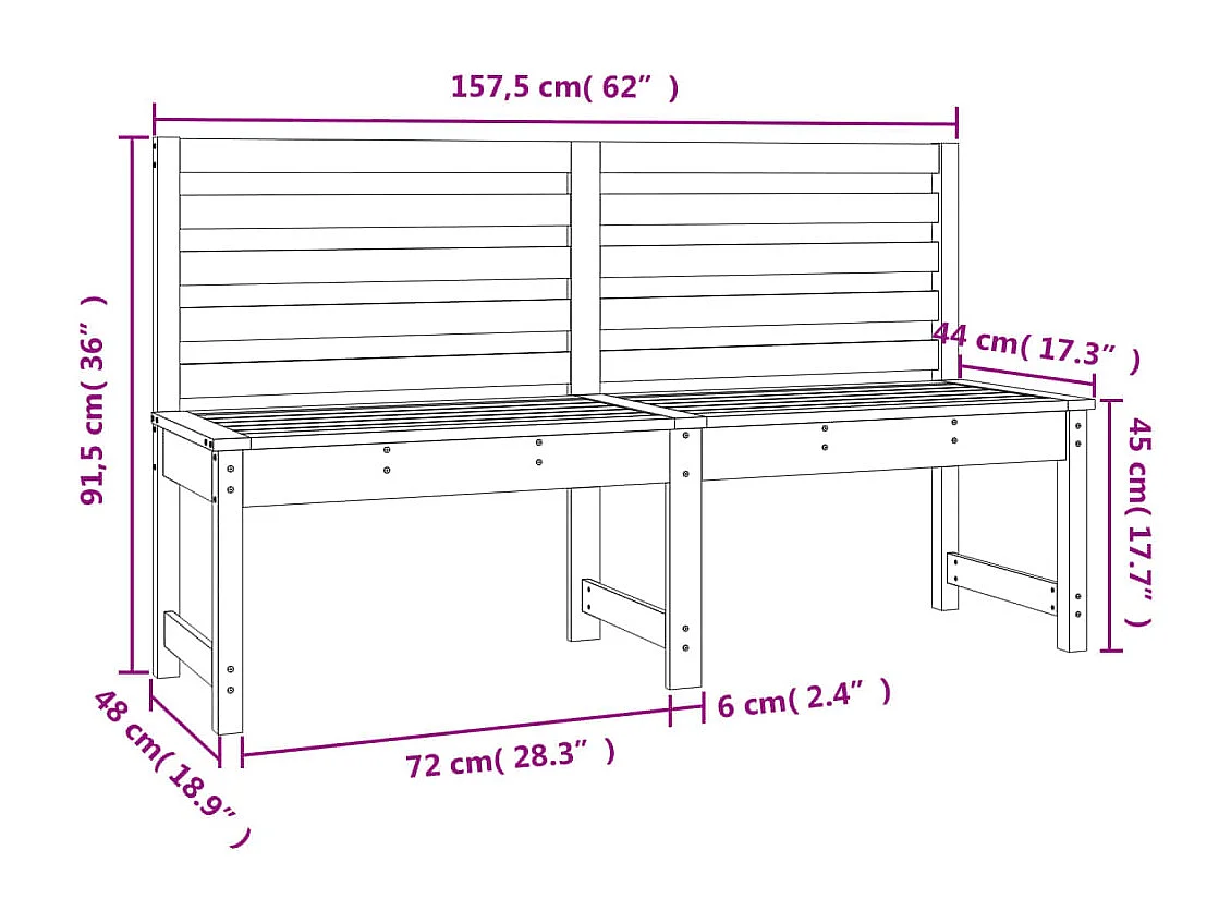 Tuinbank 157,5 cm massief grenenhout wit
