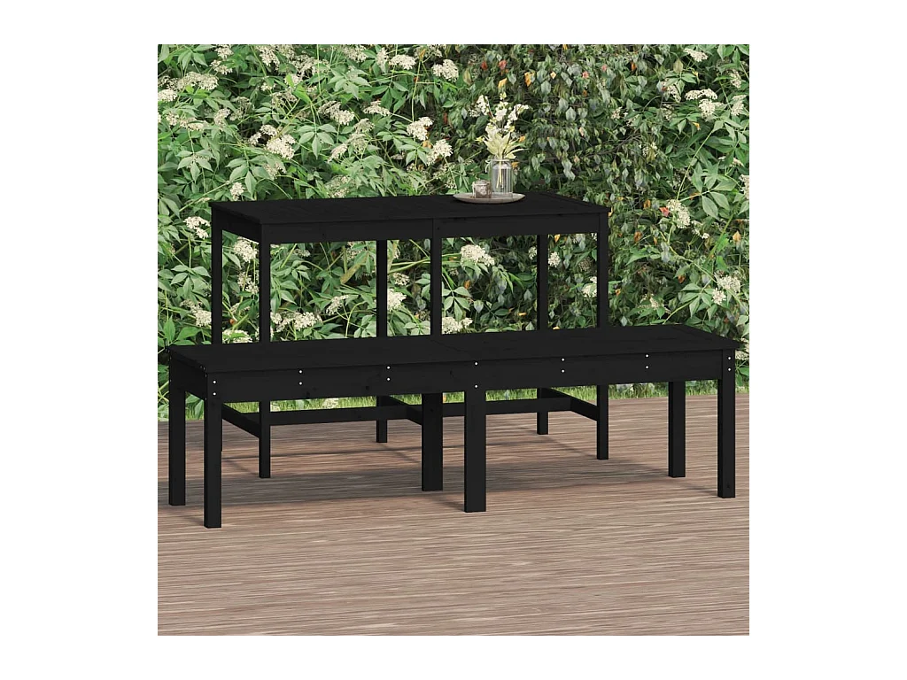 Panca Giardino 2 Posti Nera 159,5x44x45cm Legno Massello Pino