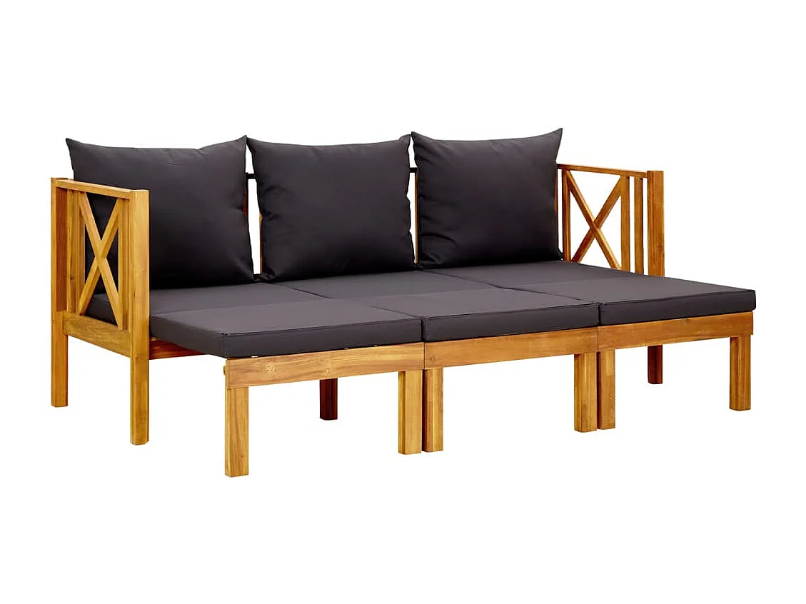 Banc de jardin 3 places et coussins 179 cm Bois d'acacia massif