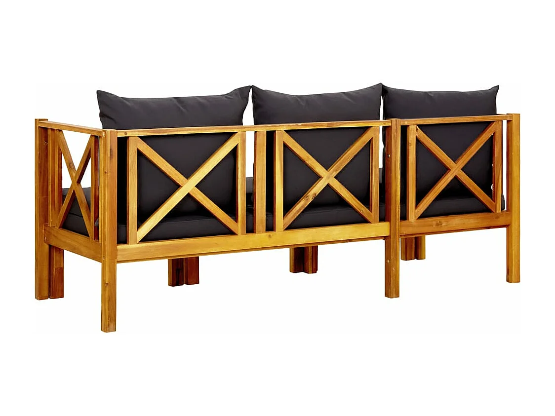 Banc de jardin 3 places et coussins 179 cm Bois d'acacia massif