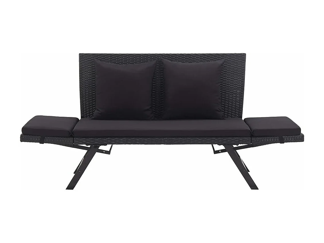Banco de jardín con cojines ratán sintético negro 176 cm