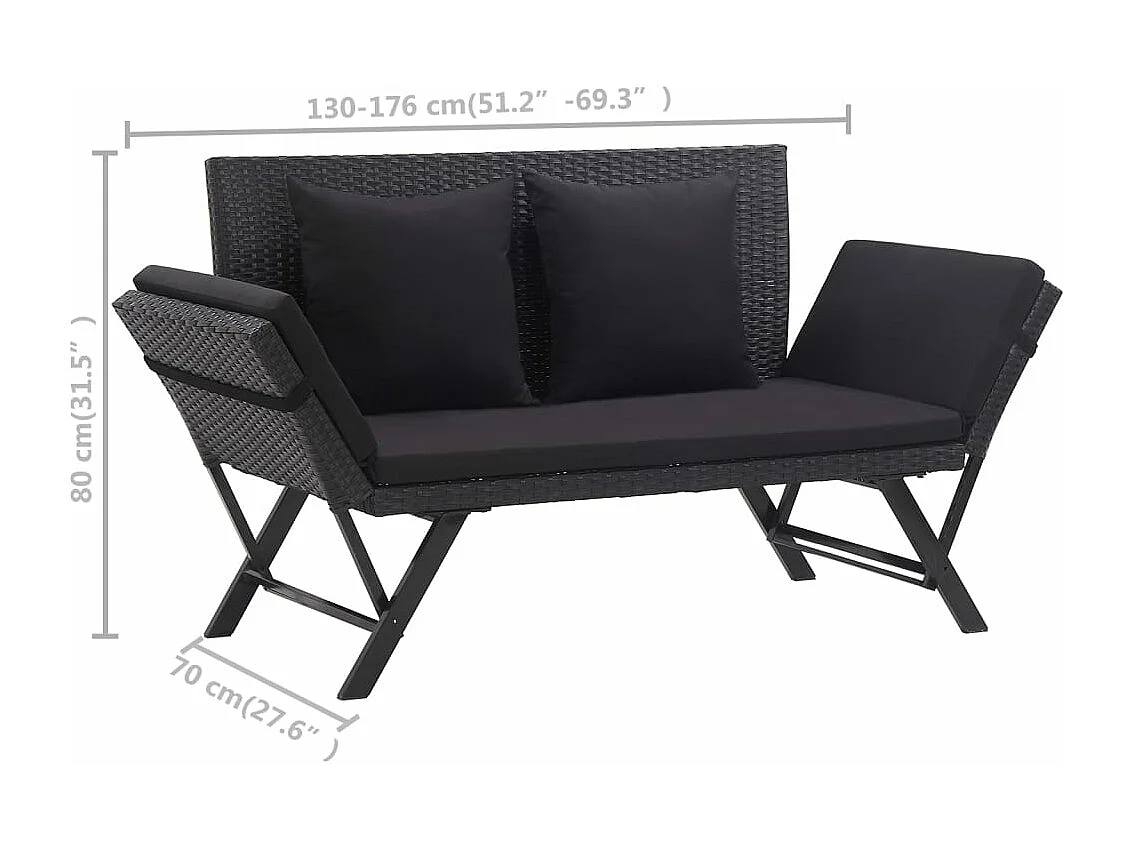 Panchina da Giardino con Cuscini 176 cm Nera in Polyrattan