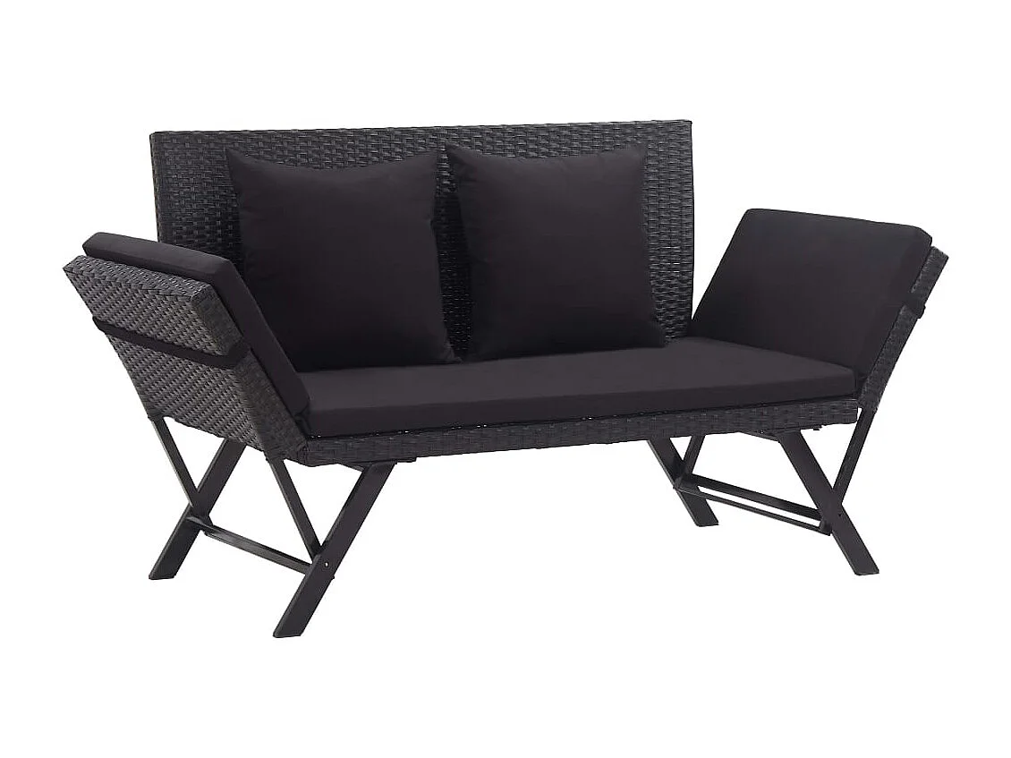 Banc de jardin avec coussins 176 cm Noir Résine tressée