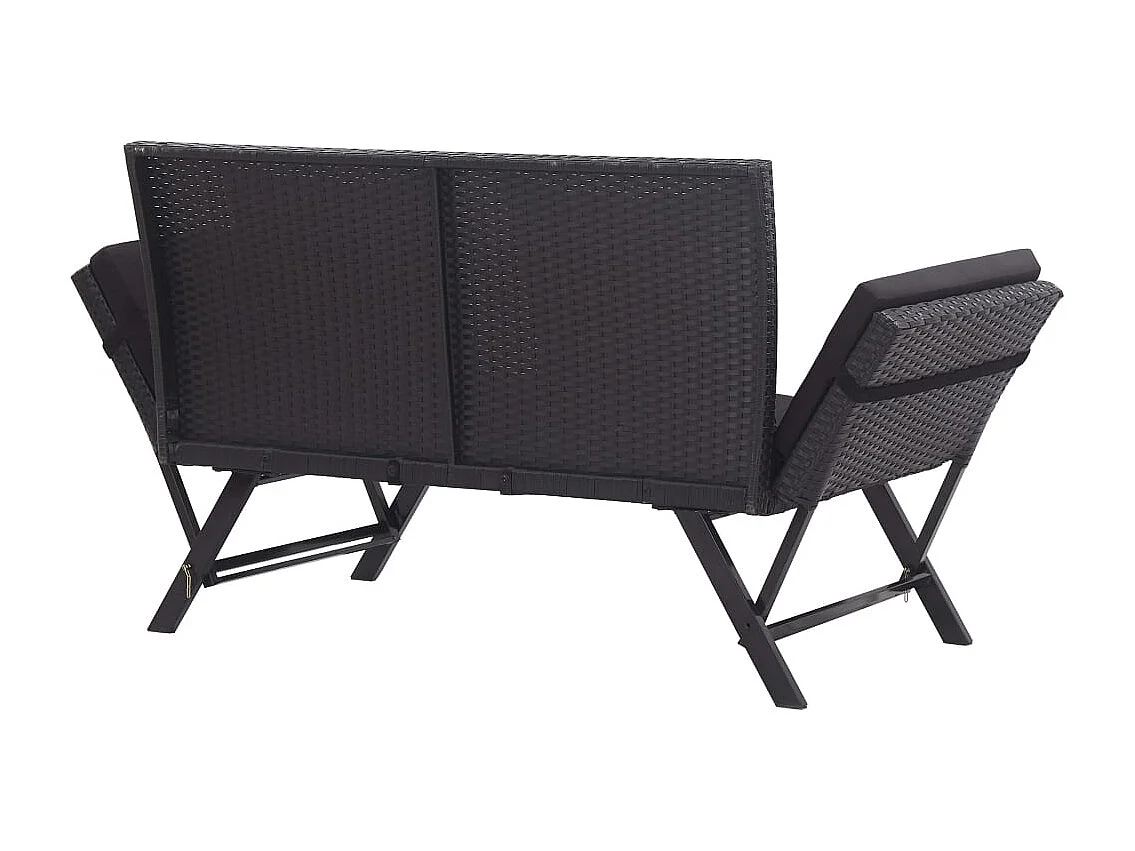 Banc de jardin avec coussins 176 cm Noir Résine tressée