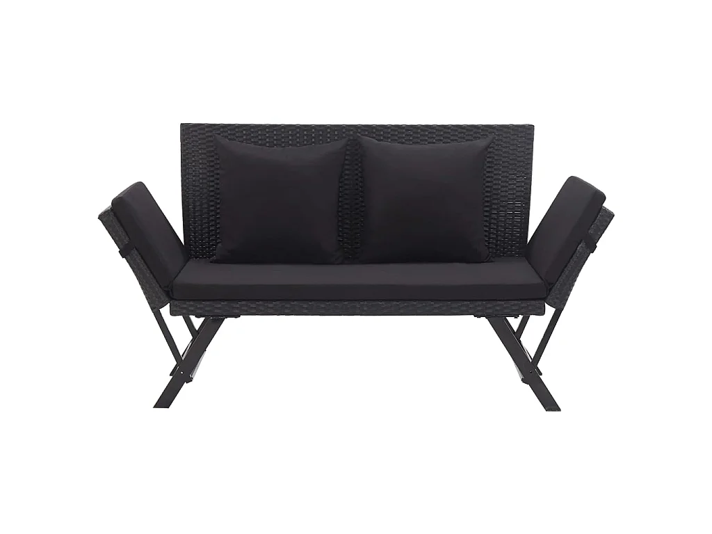 Gartenbank mit Auflagen 176 cm Schwarz Poly Rattan