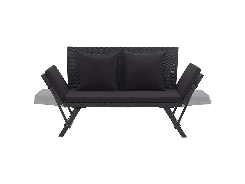 Gartenbank mit Auflagen 176 cm Schwarz Poly Rattan