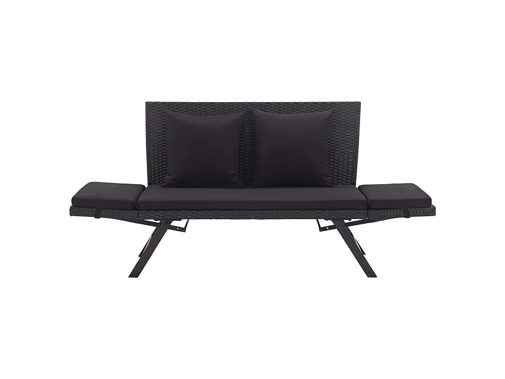 Gartenbank mit Auflagen 176 cm Schwarz Poly Rattan