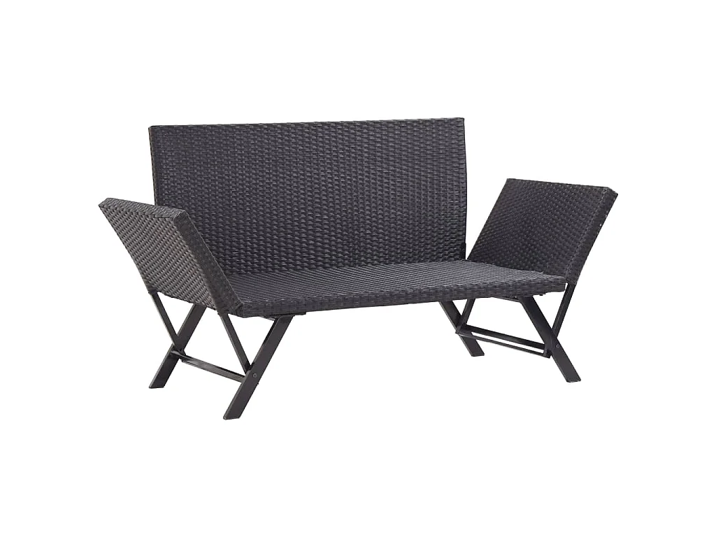 Gartenbank mit Auflagen 176 cm Schwarz Poly Rattan