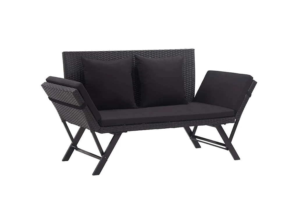Banc de jardin avec coussins 176 cm Noir Résine tressée