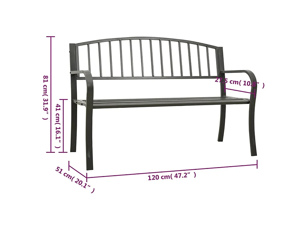 Banc de jardin Gris 120 cm Acier