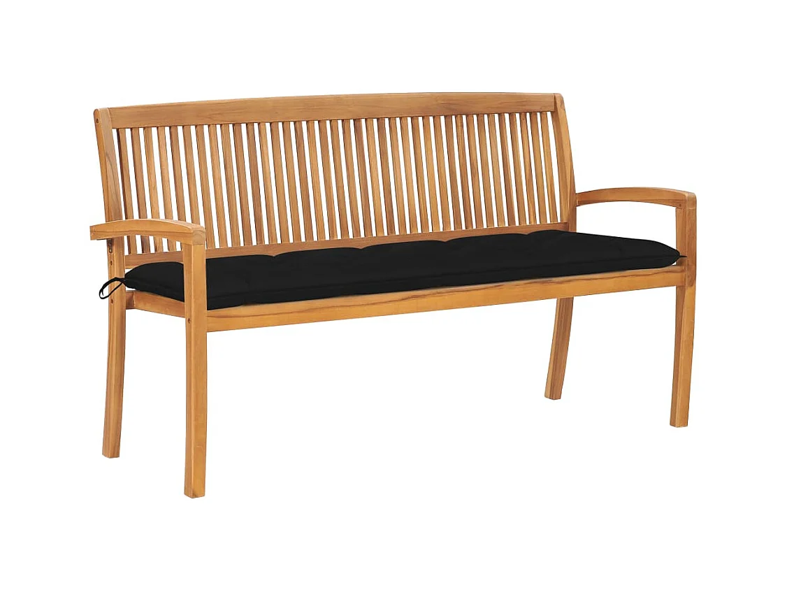 Stapelbare Gartenbank mit Auflage 159 cm Massivholz Teak