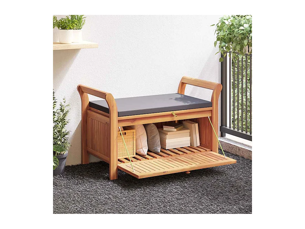 Banc de rangement de jardin avec coussin 91 cm Bois d'acacia