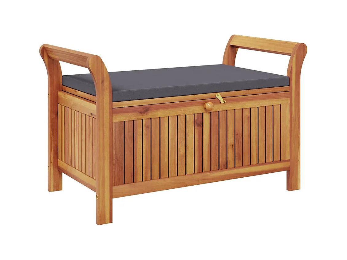 Banco almacenaje jardín con cojín madera maciza de acacia 91 cm