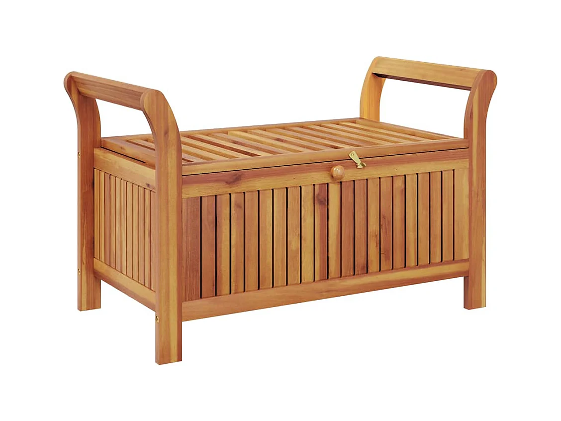 Banco almacenaje jardín con cojín madera maciza de acacia 91 cm