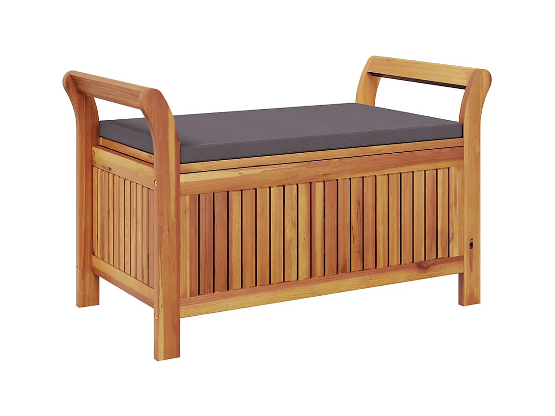 Banco almacenaje jardín con cojín madera maciza de acacia 91 cm