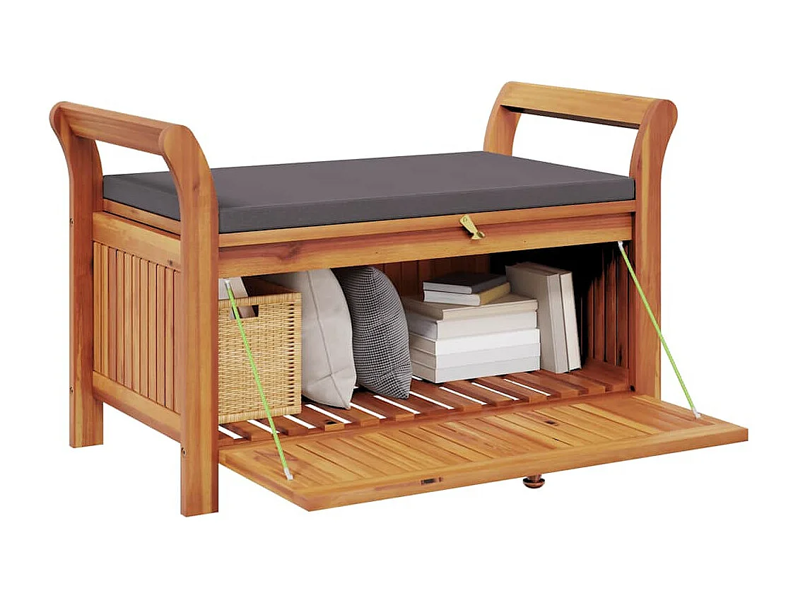 Banco almacenaje jardín con cojín madera maciza de acacia 91 cm