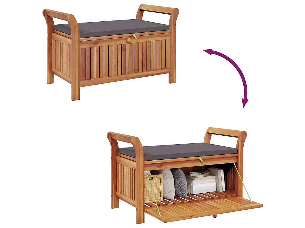 Banc de rangement de jardin avec coussin 91 cm Bois d'acacia