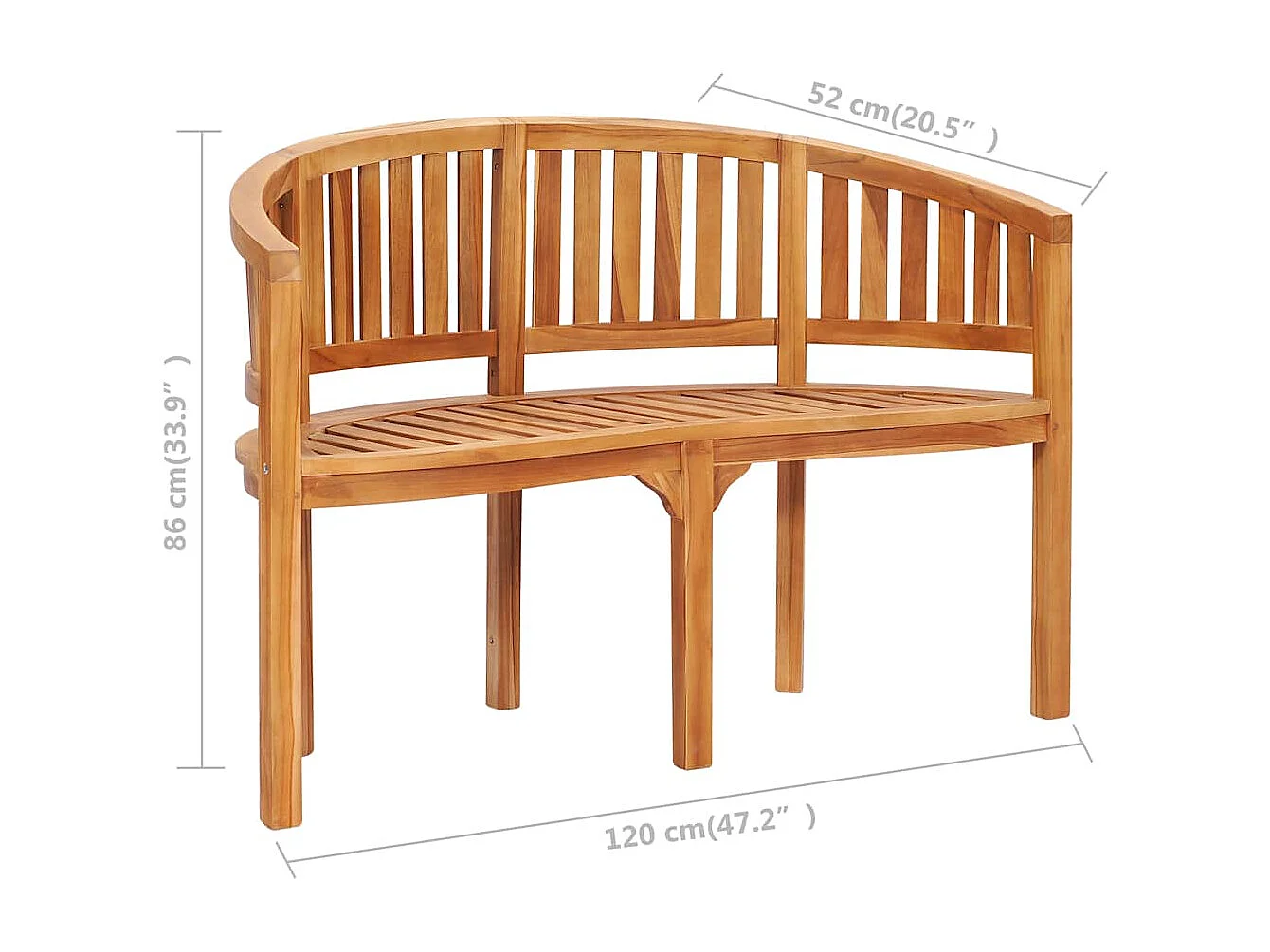 Banc de jardin en forme de banane 120 cm Teck solide