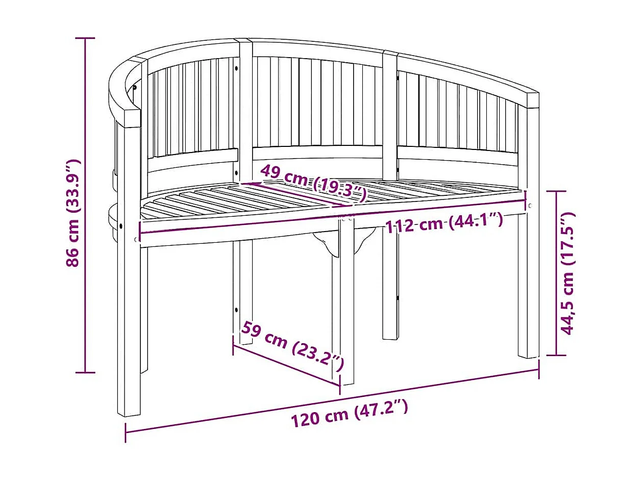 Banc de jardin en forme de banane 120 cm Teck solide