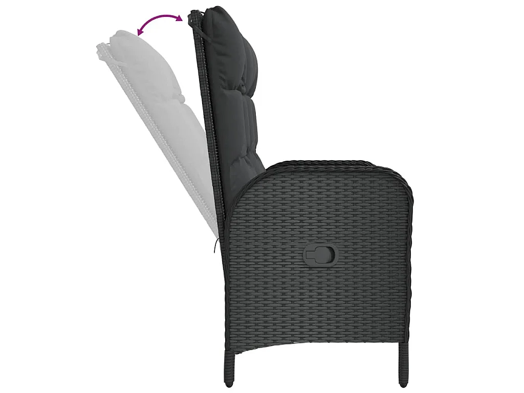 Panca Reclinabile da Giardino con Cuscini 107cm Polyrattan Nera