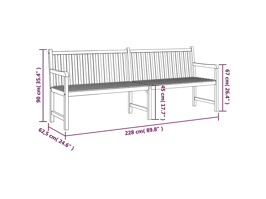 Panca da Giardino 228 cm in Legno Massello di Teak