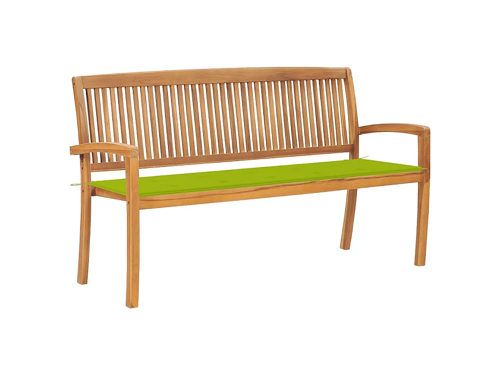 Banco de jardín apilable con cojín madera maciza de teca 159 cm
