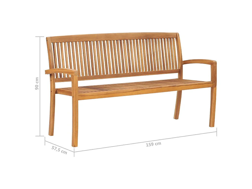 Banco de jardín apilable con cojín madera maciza de teca 159 cm