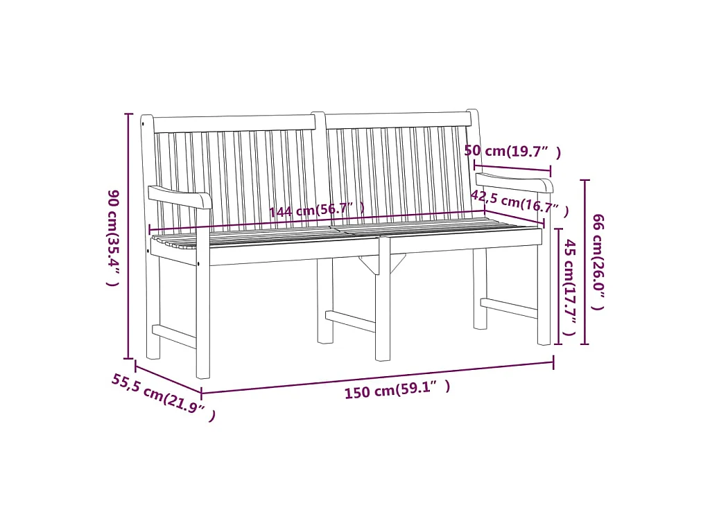Banc de jardin 150 cm Bois solide d'acacia