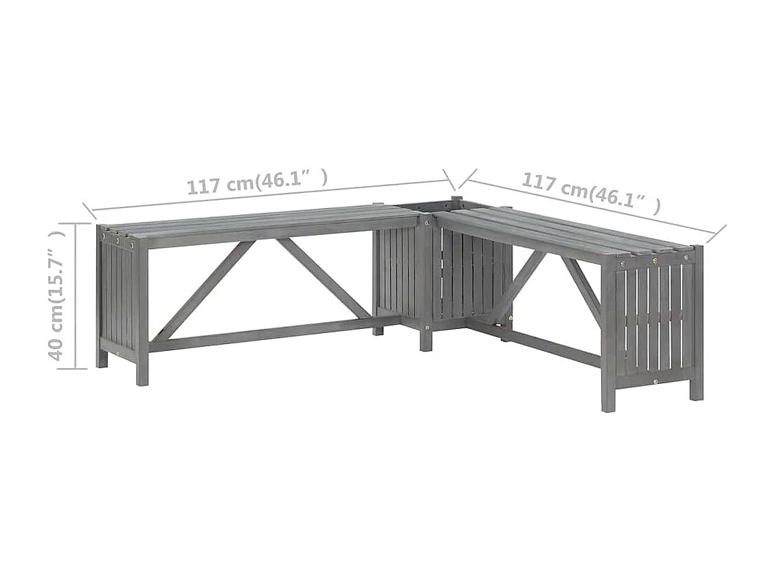Banc d'angle de jardin et jardinière 117 cm bois d'acacia gris