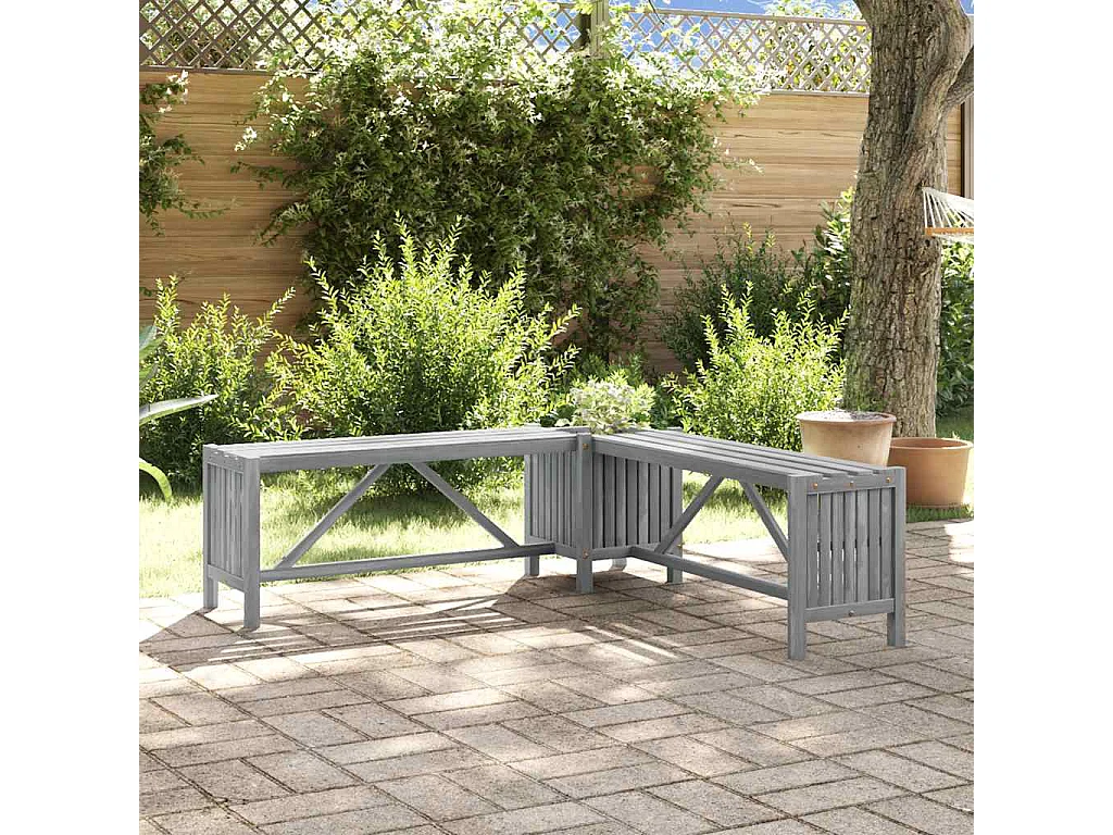 Banc d'angle de jardin et jardinière 117 cm bois d'acacia gris