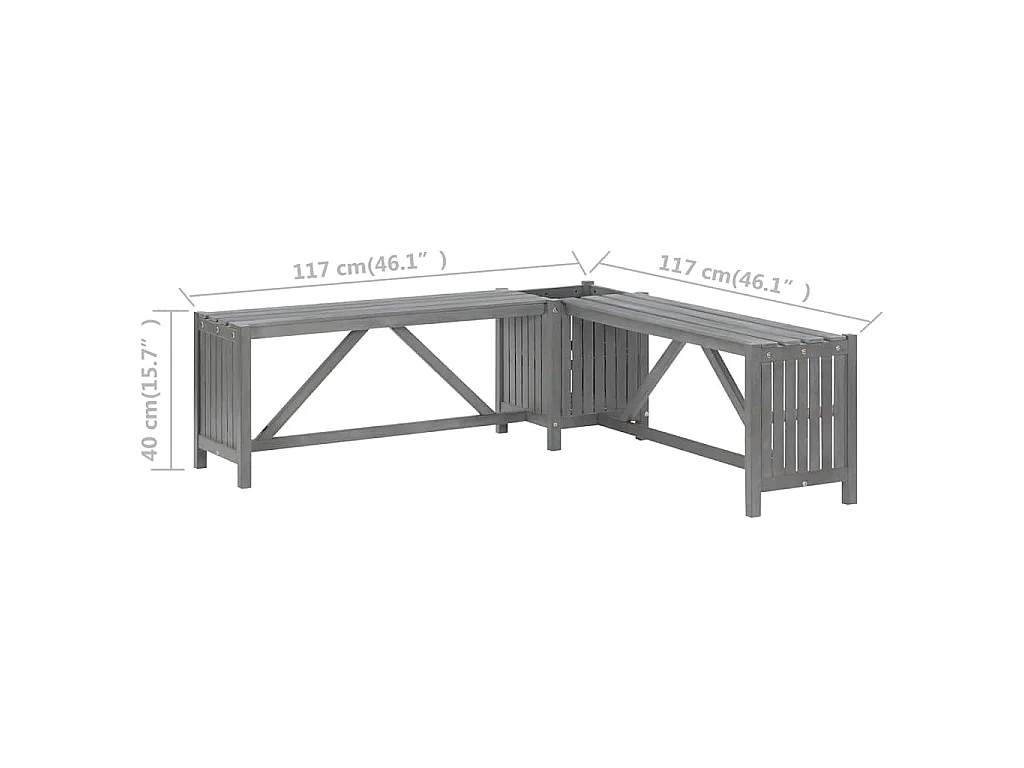 Banc d'angle de jardin et jardinière 117 cm bois d'acacia gris