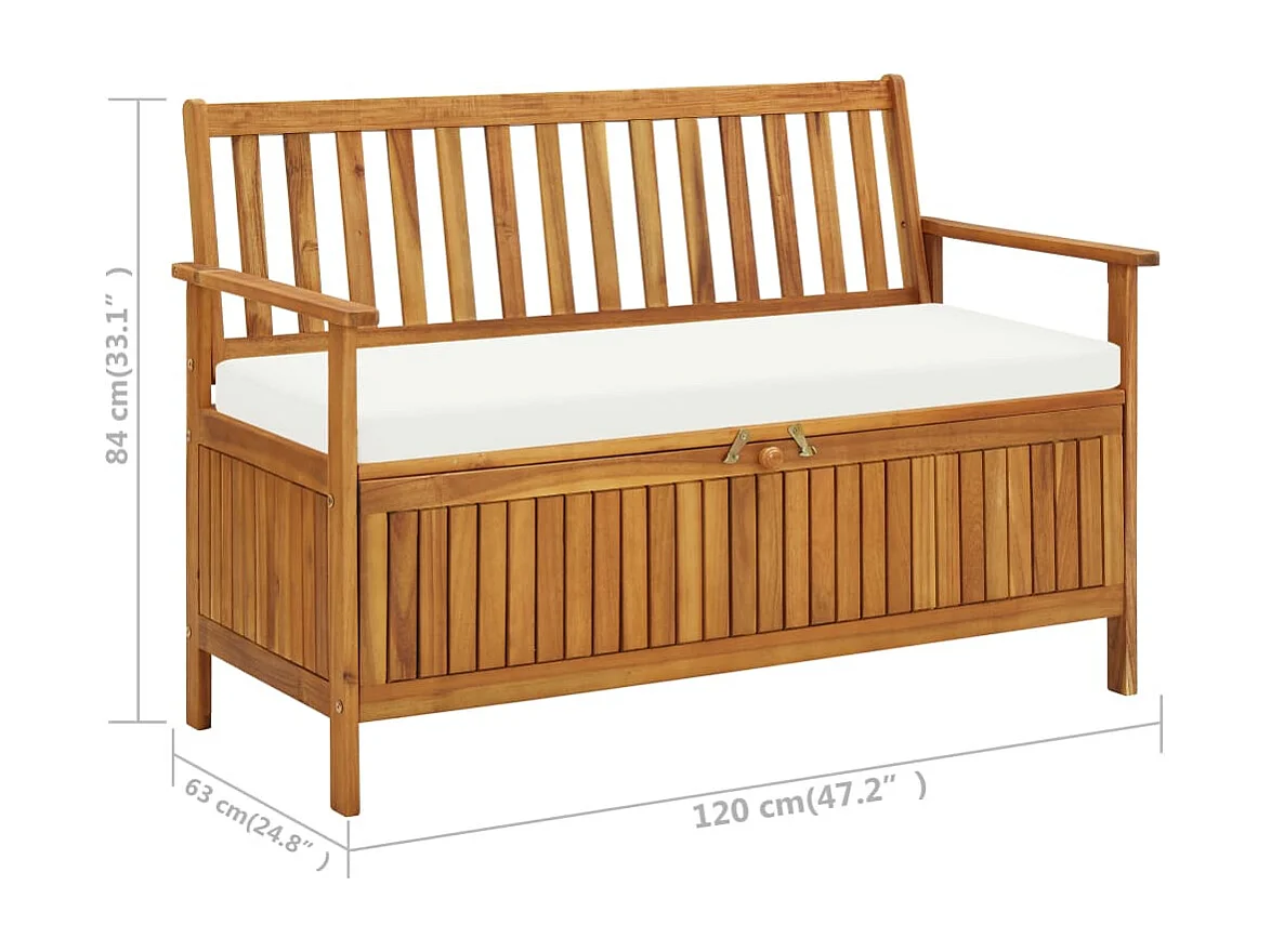 Banc de rangement de jardin Bois d'acacia solide 120x63x84 cm