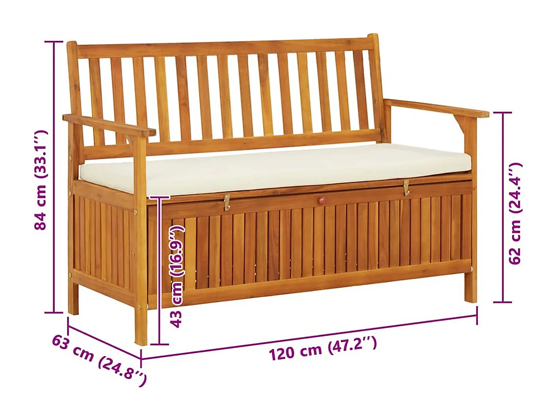 Banco de almacenaje de jardín madera maciza acacia 120x63x84 cm