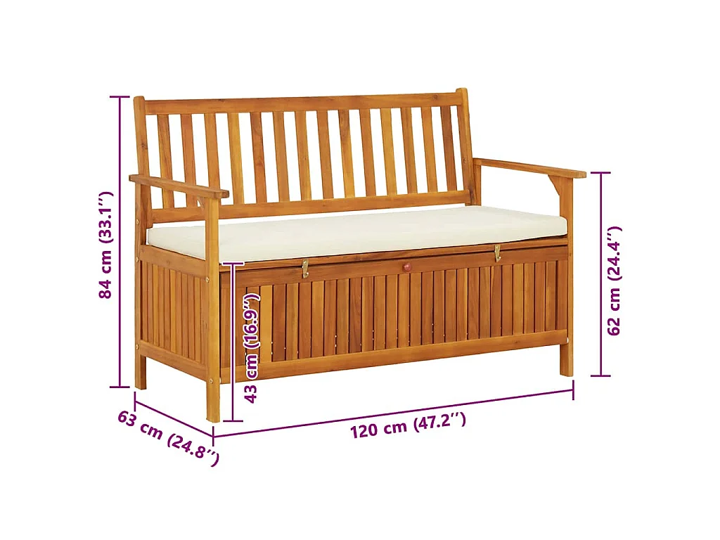 Tuinopslagbank 120x63x84 cm massief acaciahout