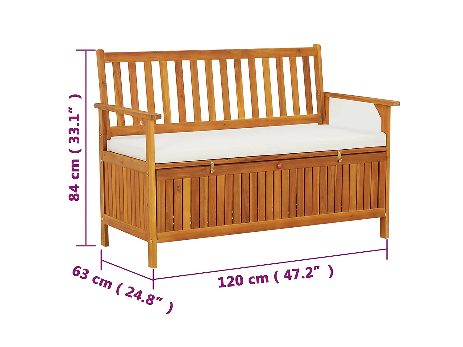 Banc de rangement de jardin Bois d'acacia solide 120x63x84 cm