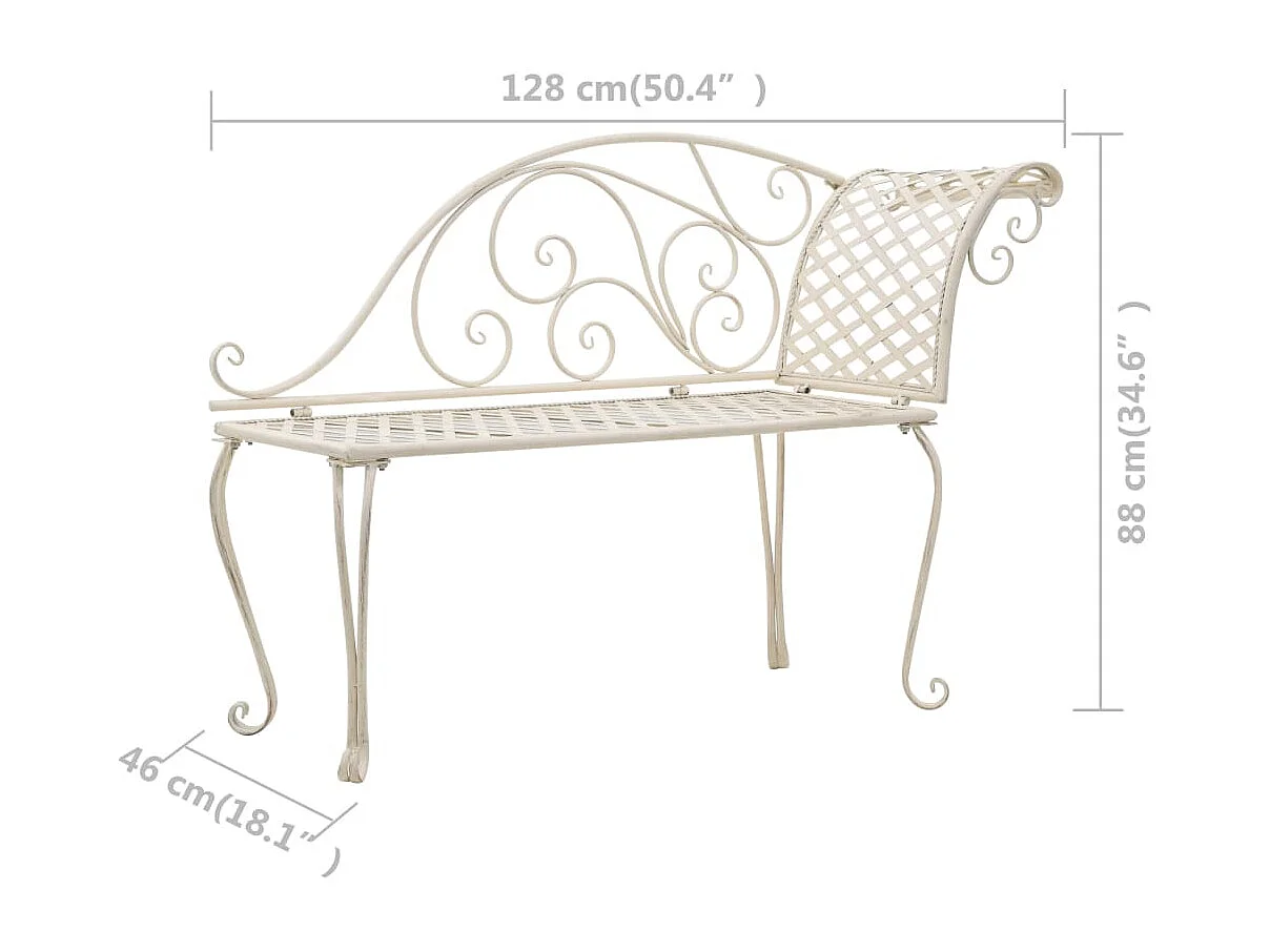 Chaise longue de jardin 128 cm Métal Antique Blanc