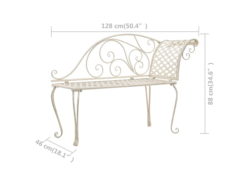 Chaise longue 128 cm metaal antiekwit