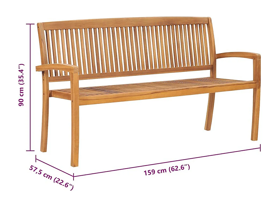 Gartenbank 3-Sitzer Stapelbar 159 cm Massivholz Teak