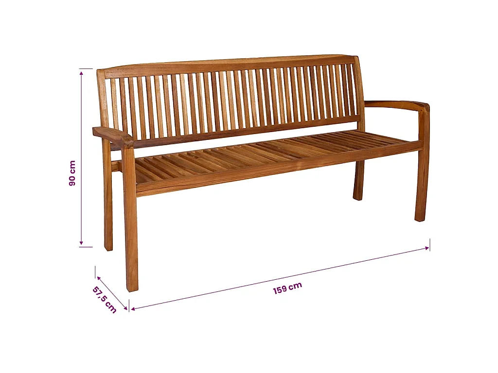Tuinbank 3-zits stapelbaar 159 cm massief teakhout