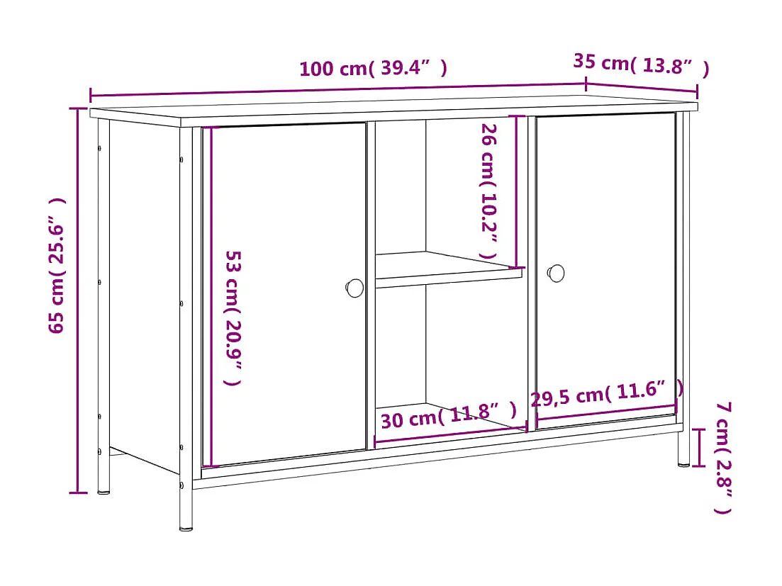 Meuble TV chêne sonoma 100x35x65 cm bois d'ingénierie