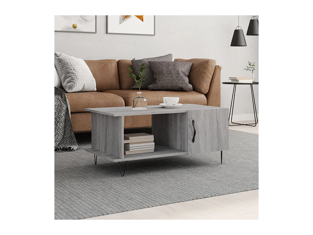 Salontafel 90x50x40 cm bewerkt hout grijs sonoma eikenkleurig