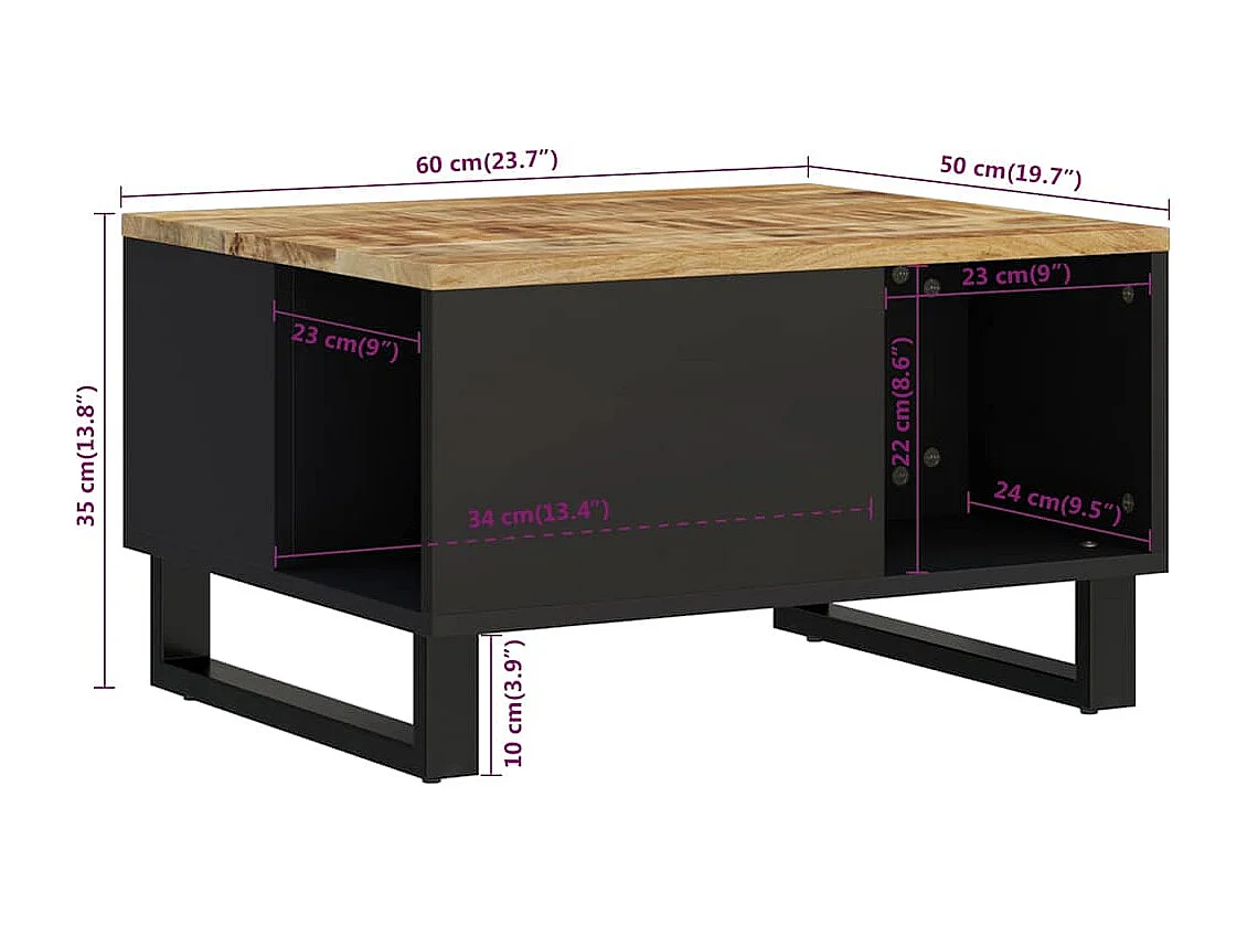 Salontafel 60x50x35 cm massief mangohout