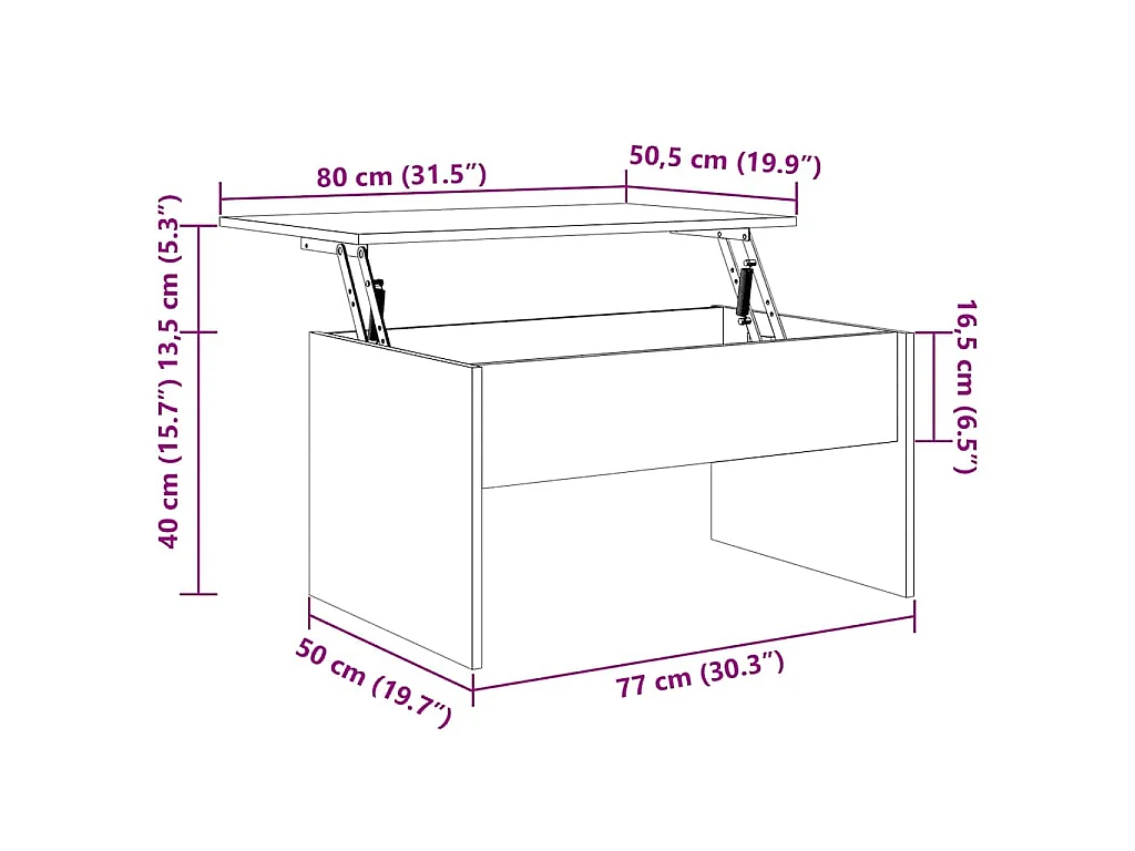 Table basse chêne sonoma 80x50,5x41,5 cm bois d'ingénierie