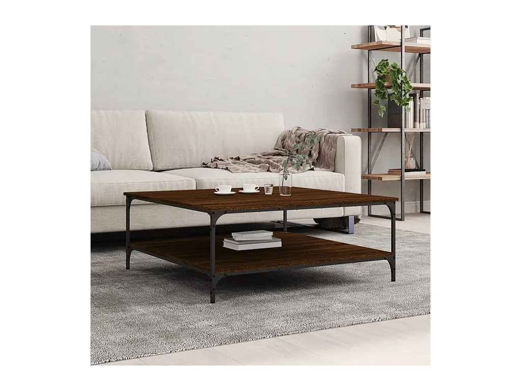 Salontafel 100x100x40 cm bewerkt hout bruin eikenkleur