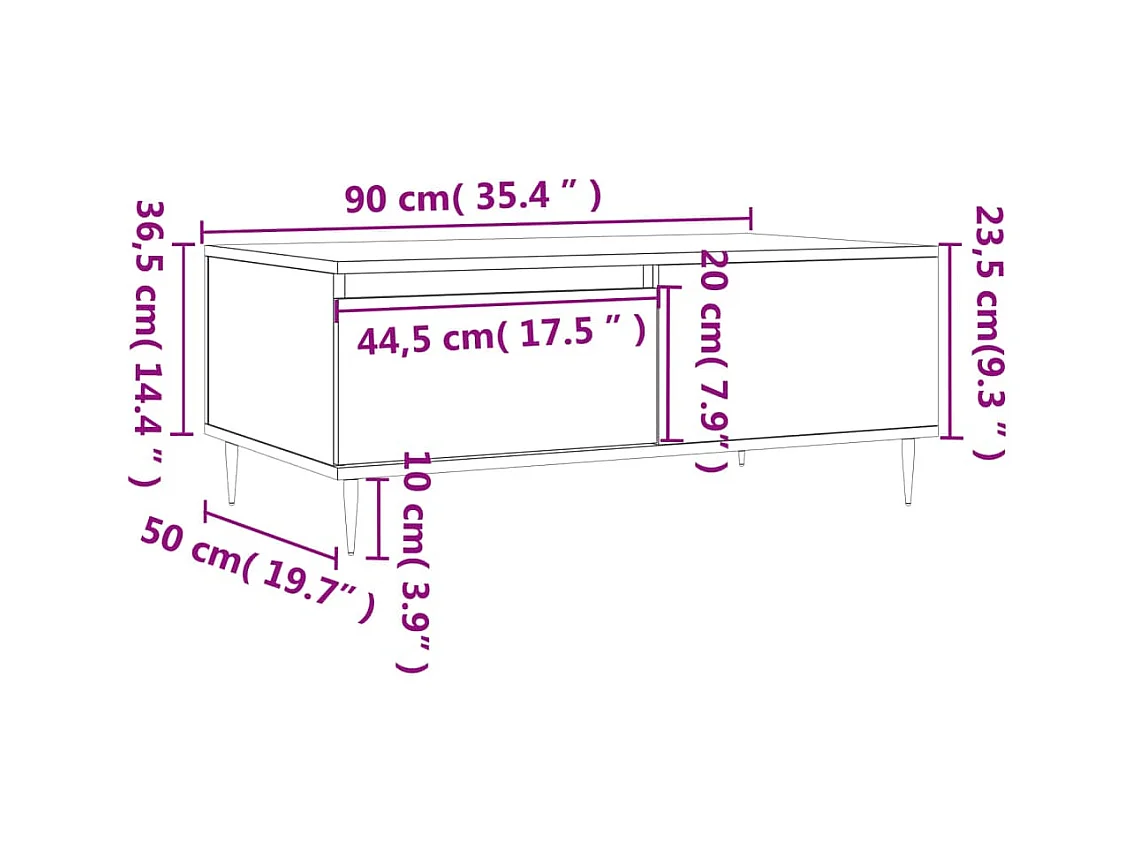Table basse Chêne fumé 90x50x36,5 cm Bois d'ingénierie