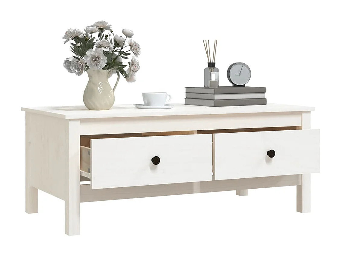Couchtisch Weiß 100x50x40 cm Massivholz Kiefer
